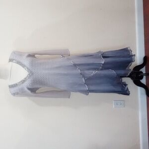 Komarov Tiered Silver Night Ombre Chiffon Charmeuse A-line Beaded Dress - L